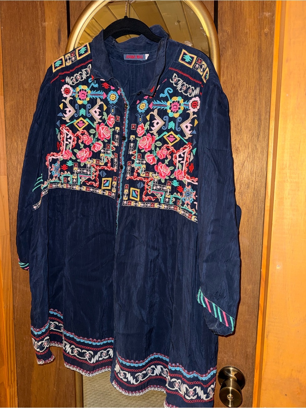 Johnny Was Navy Embroidered Floral Zip Tunic
